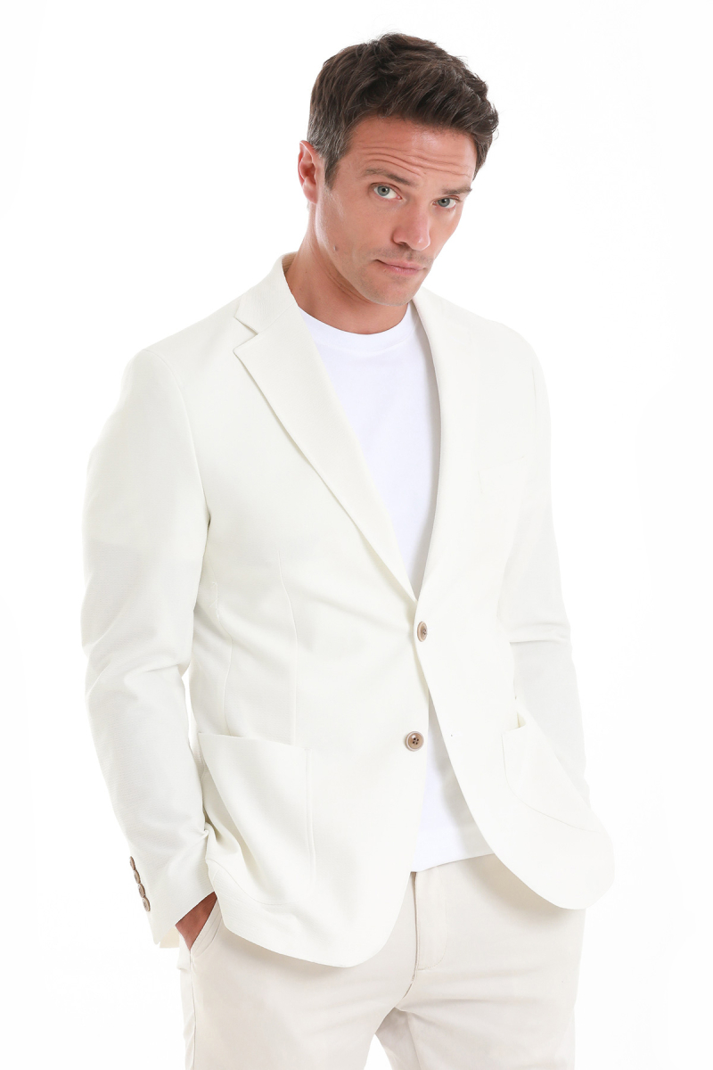 Ekru Slim Fit Mono Yaka Casual Ceket - HTML (1)