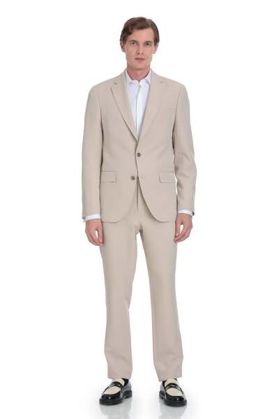 Ekru Slim Fit Mono Yaka Casual Takım Elbise 