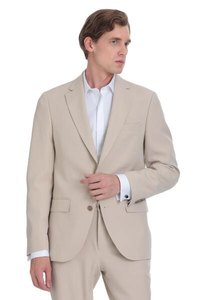 Ekru Slim Fit Mono Yaka Casual Takım Elbise - 3