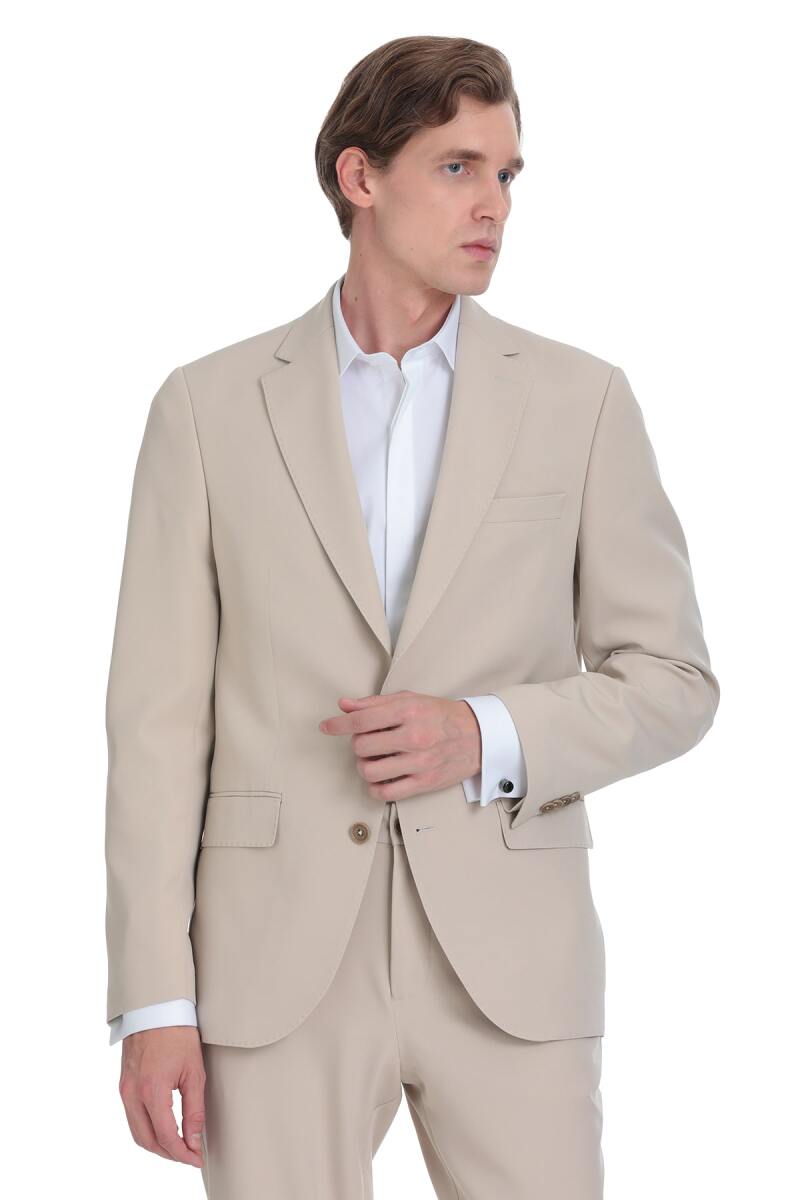 Ekru Slim Fit Mono Yaka Casual Takım Elbise - HTML (1)