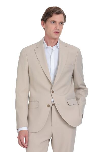 Ekru Slim Fit Mono Yaka Casual Takım Elbise - 4