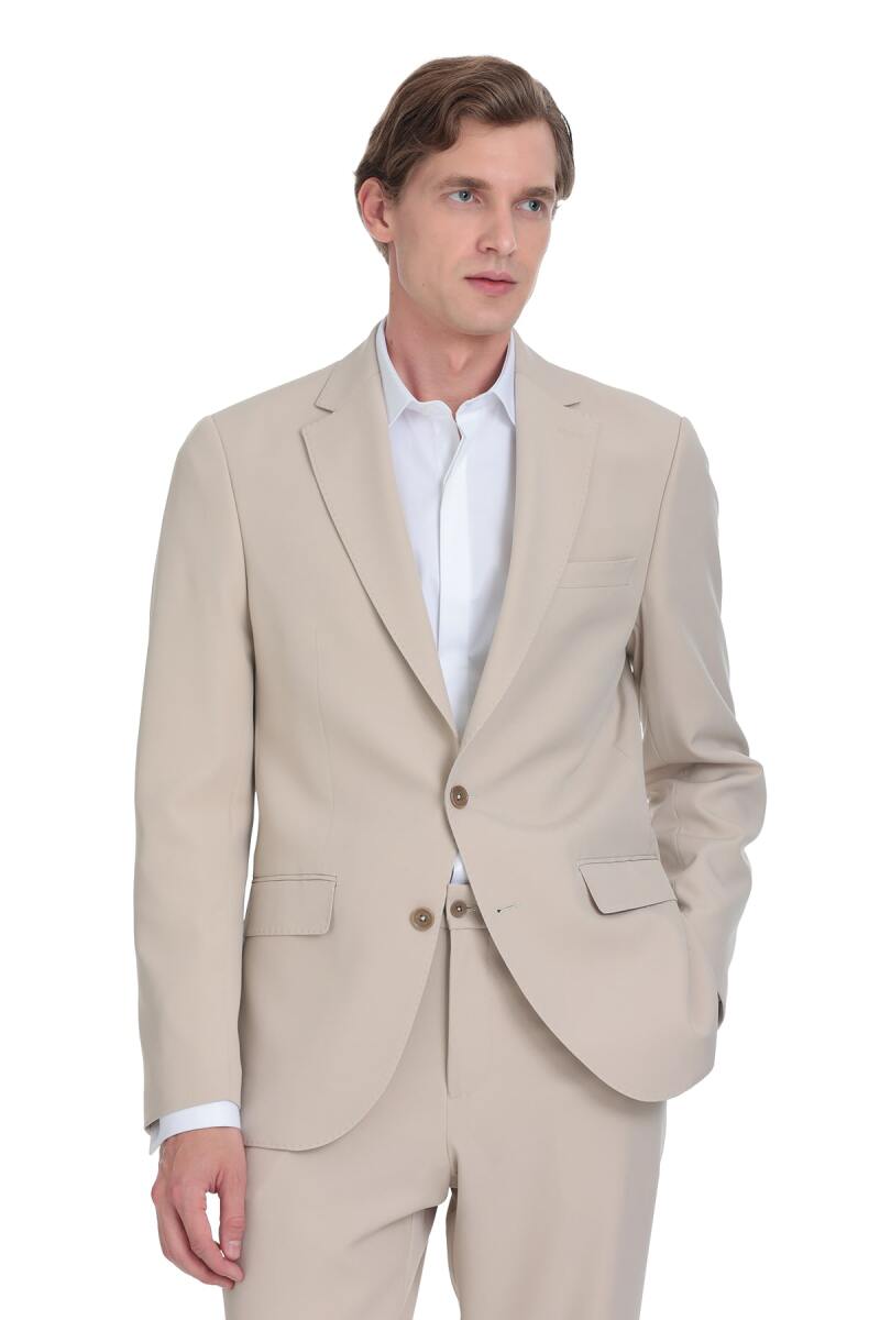 Ekru Slim Fit Mono Yaka Casual Takım Elbise - HTML (1)