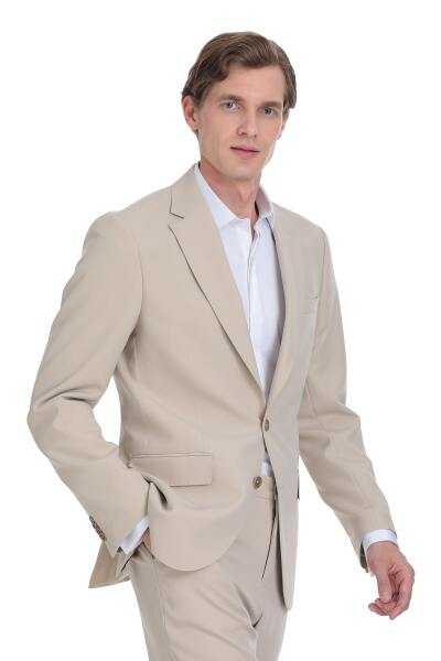 Ekru Slim Fit Mono Yaka Casual Takım Elbise - 5