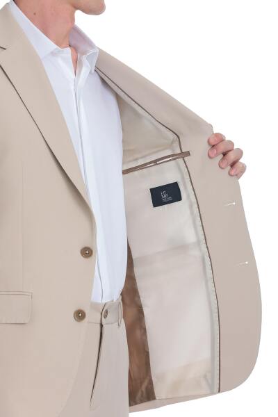 Ekru Slim Fit Mono Yaka Casual Takım Elbise - 7