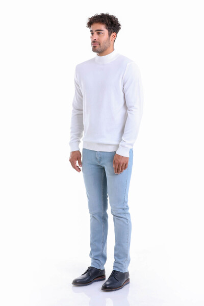 Ekru Regular Fit Düz 100% Pamuk Yarım Balıkçı Yaka Triko Kazak - 6