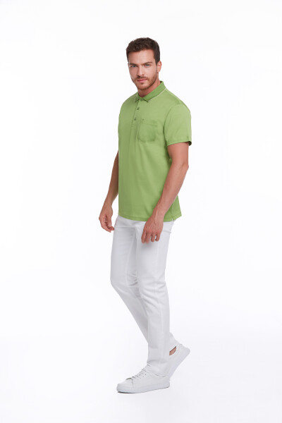 Yeşil Regular Fit Merserize Polo Yaka %100 Pamuk Tişört - 3