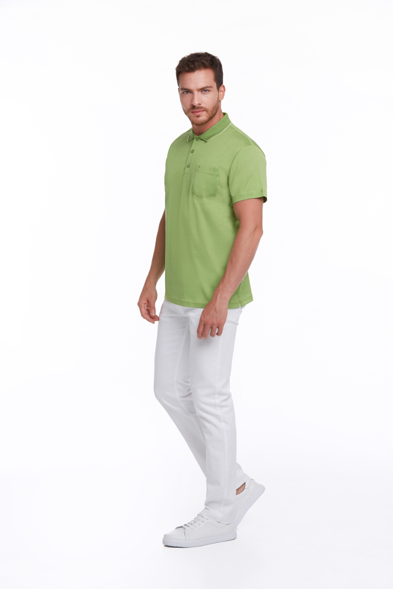 Yeşil Regular Fit Merserize Polo Yaka %100 Pamuk Tişört - Hatemoğlu (1)