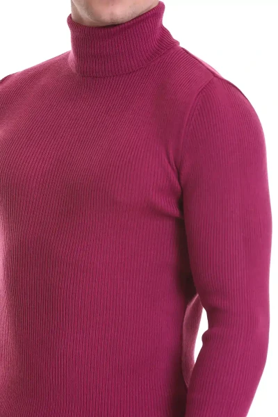 Pembe Slim Fit Fitilli Balıkçı Yaka Yünlü Triko Kazak - 4