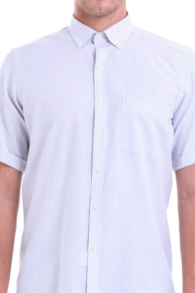 Gri Regular Fit Pamuklu Düğmeli Yaka Kısa Kol Klasik Gömlek - 3