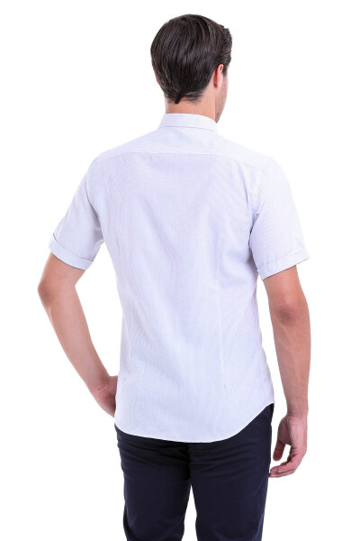 Gri Regular Fit Pamuklu Düğmeli Yaka Kısa Kol Klasik Gömlek - 4