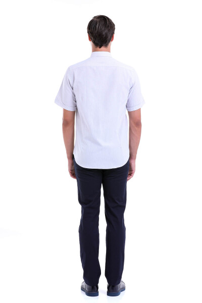 Gri Regular Fit Pamuklu Düğmeli Yaka Kısa Kol Klasik Gömlek - 5