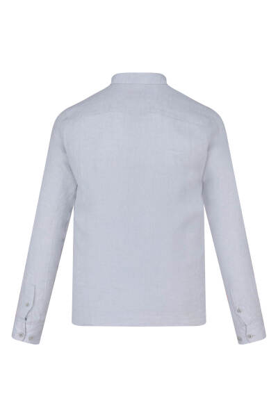 Gri Comfort Fit 100% Keten Düğmeli Yaka Uzun Kollu Keten Gömlek - 3