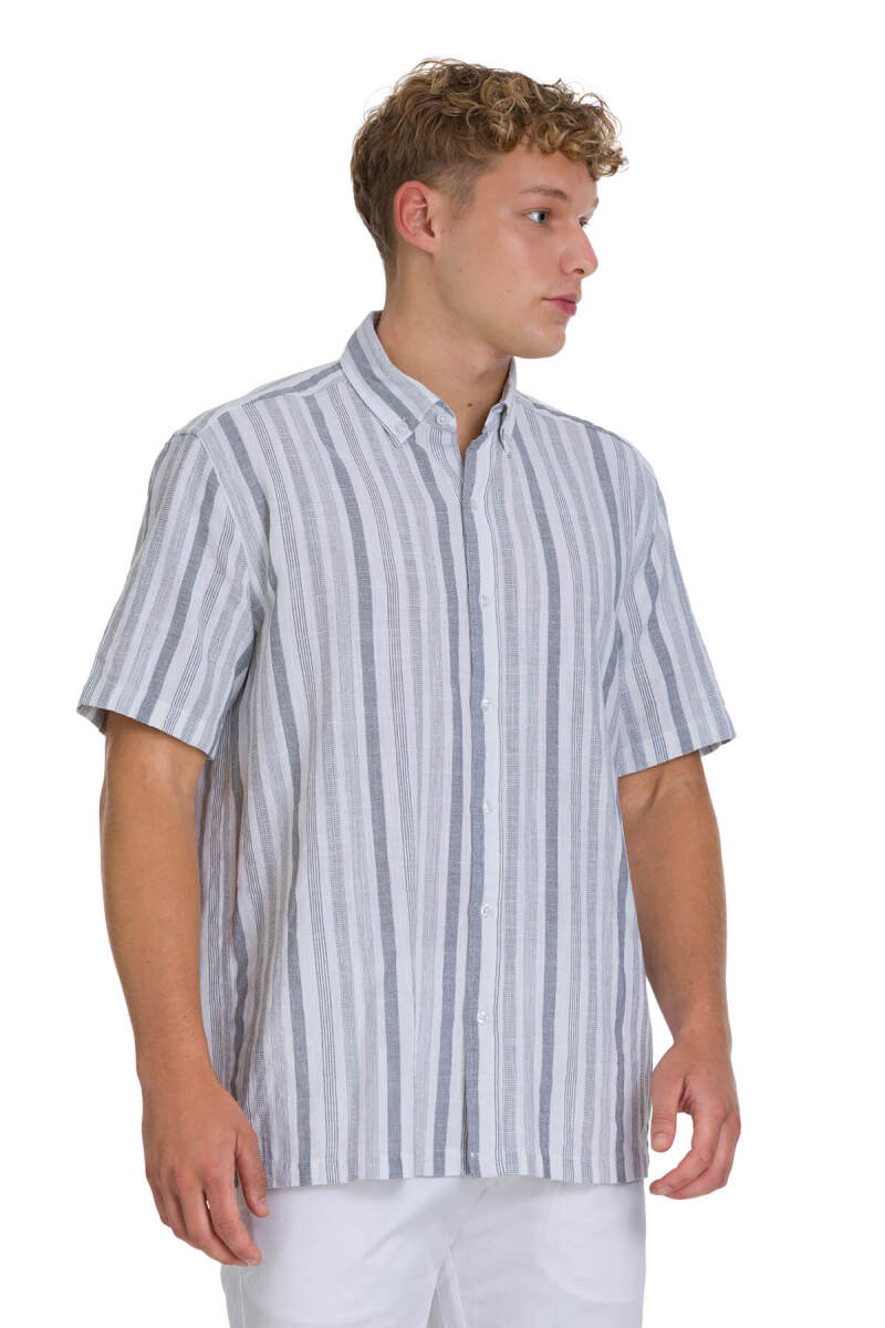 Gri Comfort Fit 100% Pamuk Düğmeli Yaka Kısa Kollu Pamuk Gömlek - HTML (1)