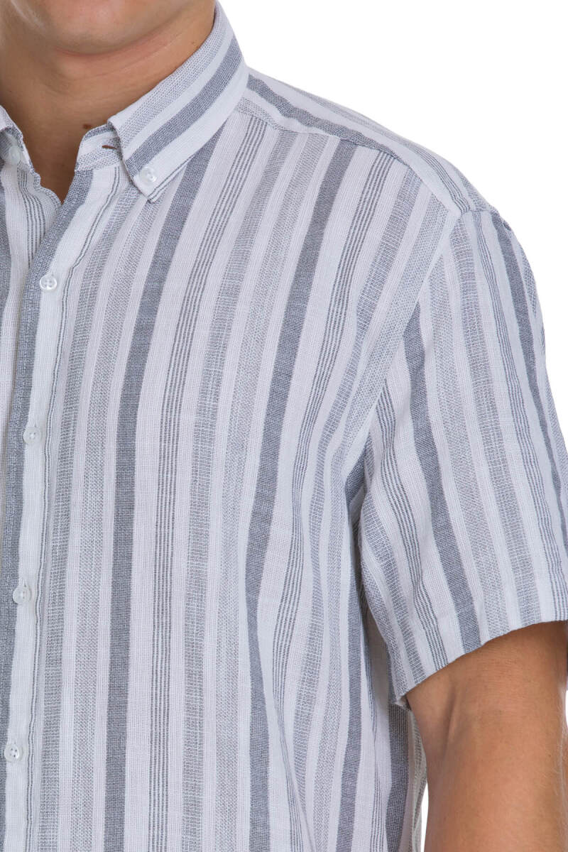 Gri Comfort Fit 100% Pamuk Düğmeli Yaka Kısa Kollu Pamuk Gömlek - HTML (1)