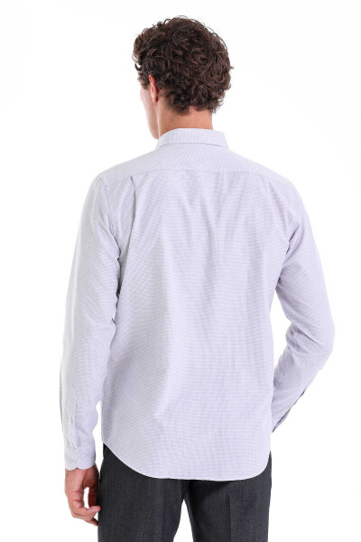 Gri Comfort Fit Çizgili Pamuklu Slim Yaka Uzun Kollu Casual Gömlek - 6
