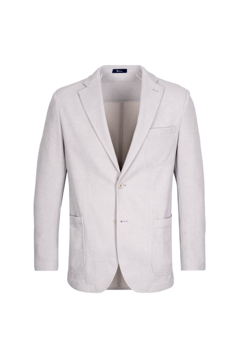 Gri Comfort Fit Desenli Mono Yaka Klasik Ceket - HTML