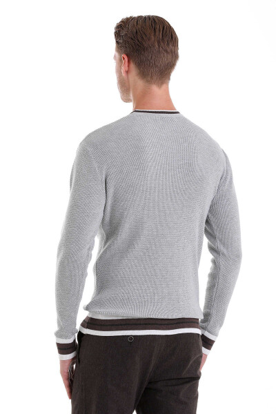 Gri Comfort Fit Pamuklu Bisiklet Yaka Casual Triko Kazak - 6