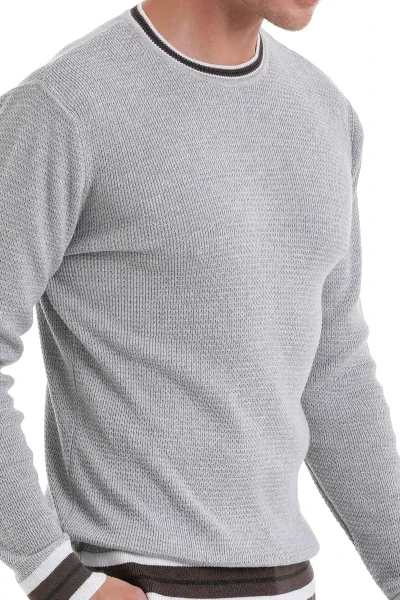 Gri Comfort Fit Pamuklu Bisiklet Yaka Casual Triko Kazak - 5