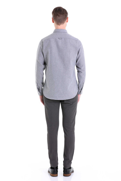 Gri Comfort Fit Düğmeli Yaka Uzun Kollu Casual Flanel Gömlek - 3