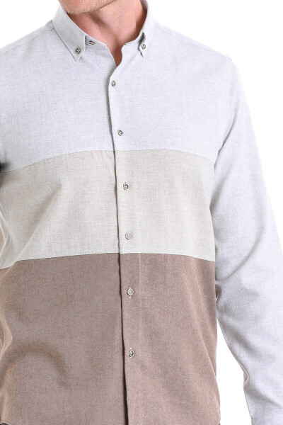 Gri Comfort Fit Düğmeli Yaka Uzun Kollu Casual Flanel Gömlek - 5