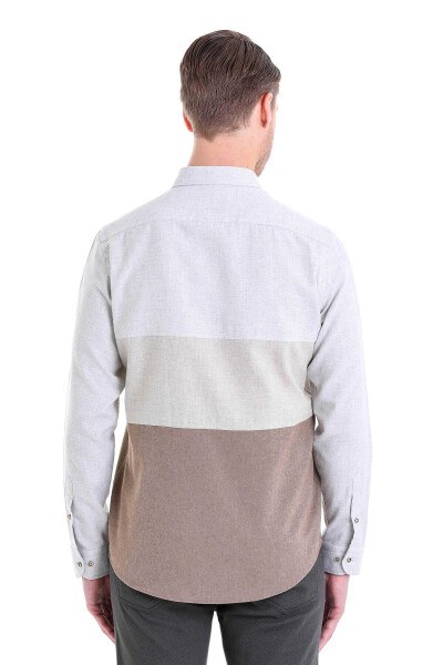 Gri Comfort Fit Düğmeli Yaka Uzun Kollu Casual Flanel Gömlek - 6