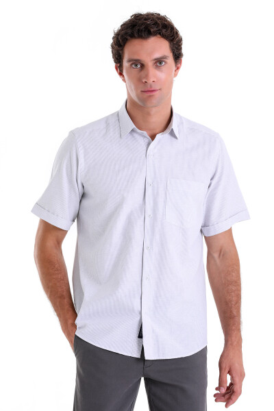 Gri Comfort Fit Kareli Pamuklu Slim Yaka Kısa Kol Klasik Gömlek - 2