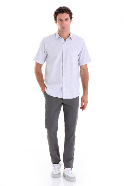 Gri Comfort Fit Kareli Pamuklu Slim Yaka Kısa Kol Klasik Gömlek - 5