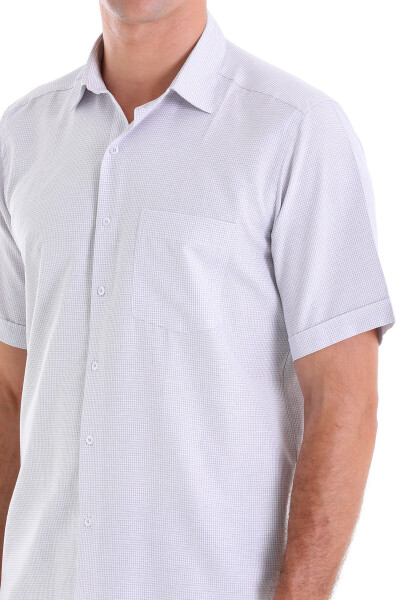 Gri Comfort Fit Kareli Pamuklu Slim Yaka Kısa Kol Klasik Gömlek - 7