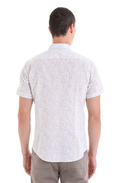 Gri Comfort Fit Baskılı Düğmeli Yaka 100% Pamuklu Kısa Kollu Casual Gömlek - 6