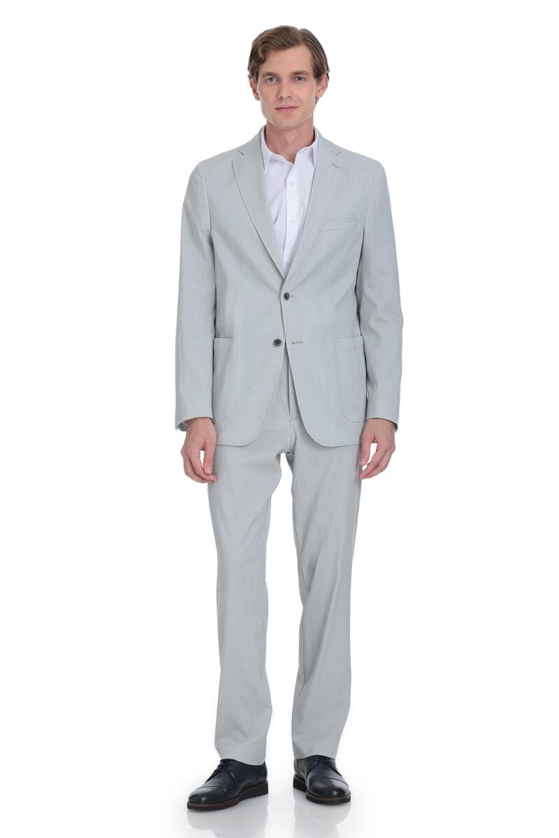 Gri Comfort Fit Mono Yaka Casual Takım Elbise - HTML
