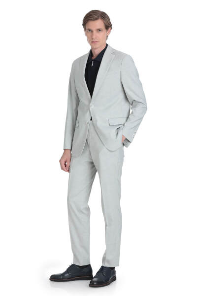 Gri Comfort Fit Mono Yaka Klasik Takım Elbise - 1