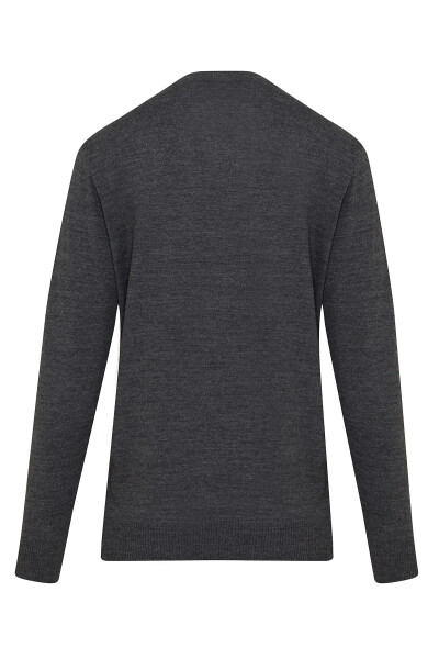 Gri Regular Fit Desenli Bisiklet Yaka Yünlü Kazak - 2