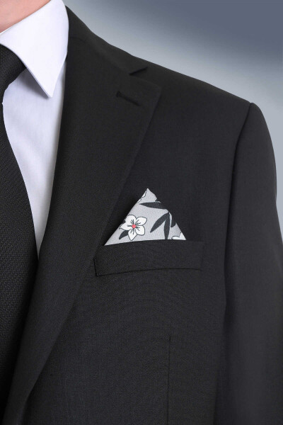 Gri Desenli Klasik Saten Cep Mendili - 2