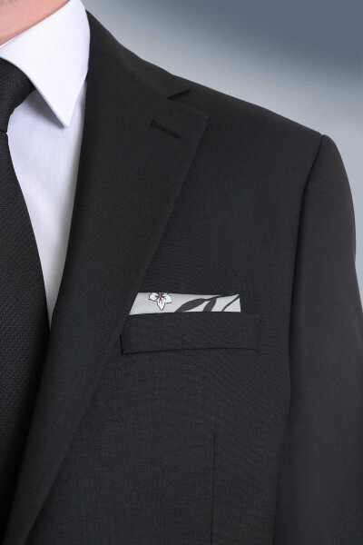 Gri Desenli Klasik Saten Cep Mendili - 3