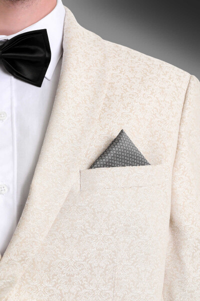 Gri Desenli Klasik Saten Cep Mendili - 2