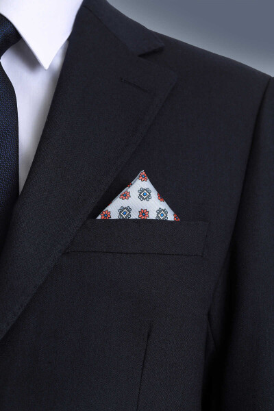 Gri Desenli Klasik Saten Cep Mendili - 2