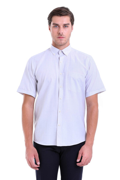 Gri Regular Fit Pamuklu Düğmeli Yaka Kısa Kol Klasik Gömlek - 2