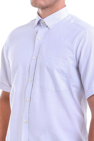 Gri Regular Fit Pamuklu Düğmeli Yaka Kısa Kol Klasik Gömlek - 4