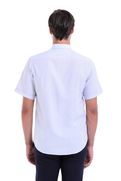 Gri Regular Fit Pamuklu Düğmeli Yaka Kısa Kol Klasik Gömlek - 5