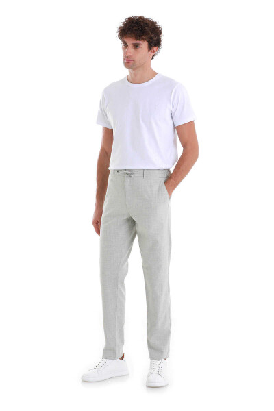 Gri Dinamik Fit Desenli Yandan Cepli Keten Jogger Pantolon - 1