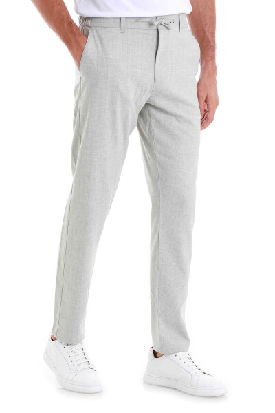 Gri Dinamik Fit Desenli Yandan Cepli Keten Jogger Pantolon - 3