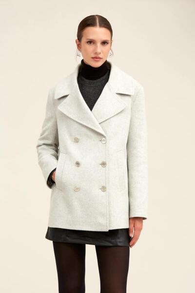 Saykı Woman Gri Dinamik Fit Kruvaze Kaşe Mont - 5