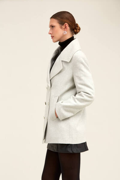 Saykı Woman Gri Dinamik Fit Kruvaze Kaşe Mont - 6