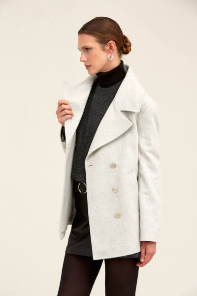 Saykı Woman Gri Dinamik Fit Kruvaze Kaşe Mont - 9