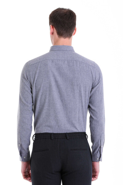 Gri Comfort Fit Düğmeli Yaka Uzun Kollu Casual Flanel Gömlek - 5