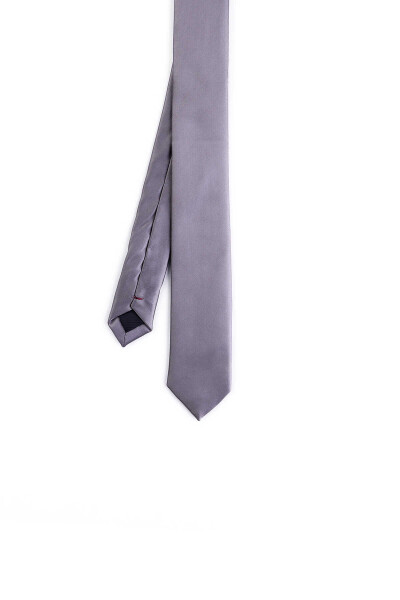 Gri Saten Kravat Mendil Set - 3