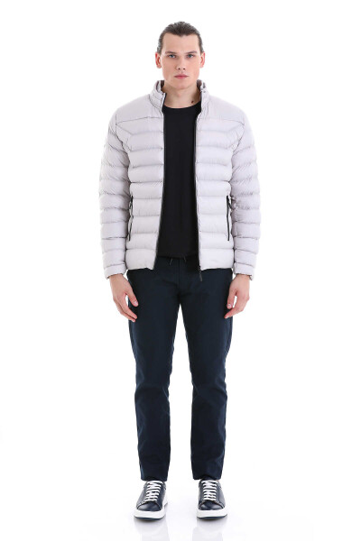 Gri Ekstra Slim Fit Hakim Yaka Şişme Mont - 2