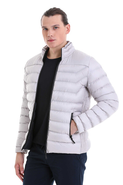 Gri Ekstra Slim Fit Hakim Yaka Şişme Mont - 3