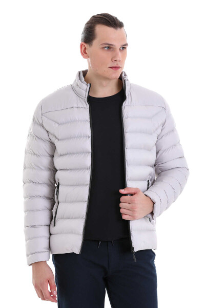 Gri Ekstra Slim Fit Hakim Yaka Şişme Mont - 4