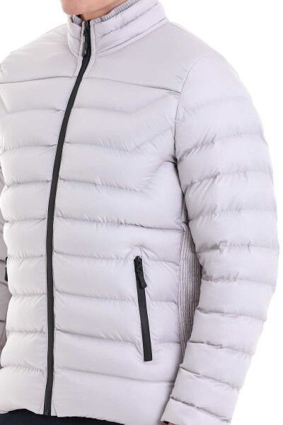 Gri Ekstra Slim Fit Hakim Yaka Şişme Mont - 5